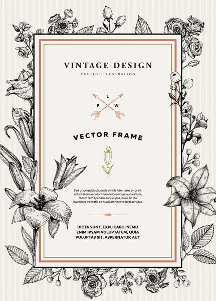 Vintage karta s gravírování květiny — Stockový vektor