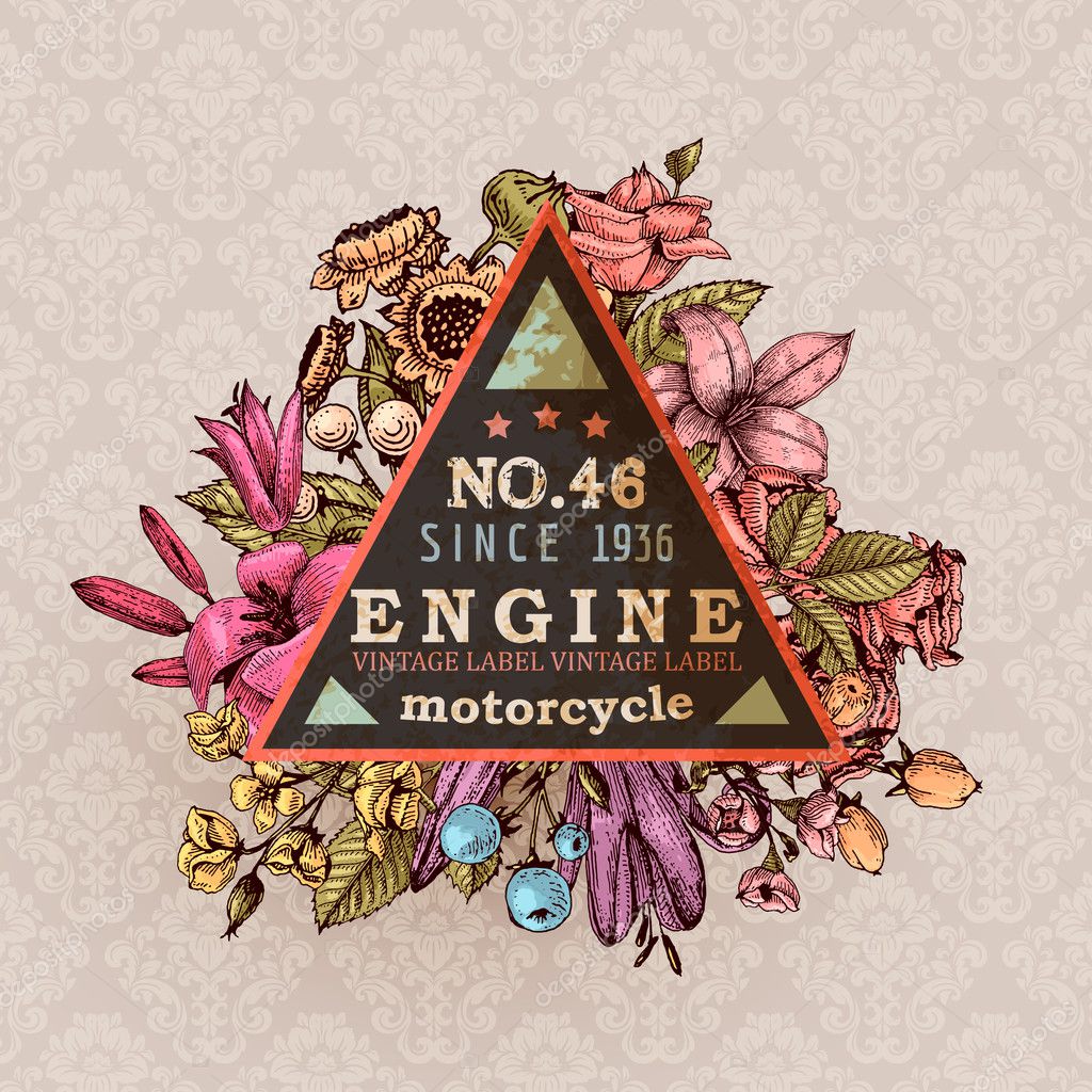 Vintage Vector Card with Engraving Flowers. Frame for Logo, Label. Retro Floral Design.