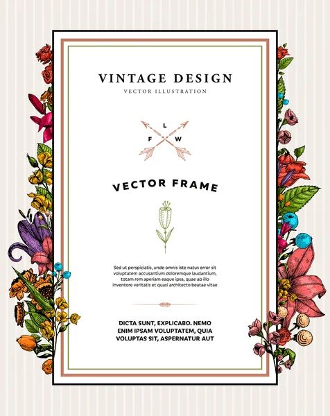 Vintage kaart met bloemen gravure — Stockvector