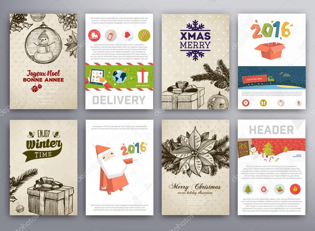 Christmas Vector Vintage Cards Set. Xmas Holiday Design, Graphic Elements. Typographic Labels for Greeting Cards, Banners and Posters Design