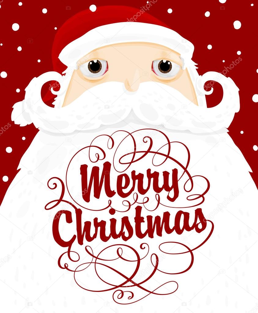 Cartoon Santa Claus with Holiday  Label for Holiday Invitations and Greeting Cards. Xmas Poster, Banner, Placard or Card Template. Winter Illustration with Snowflakes