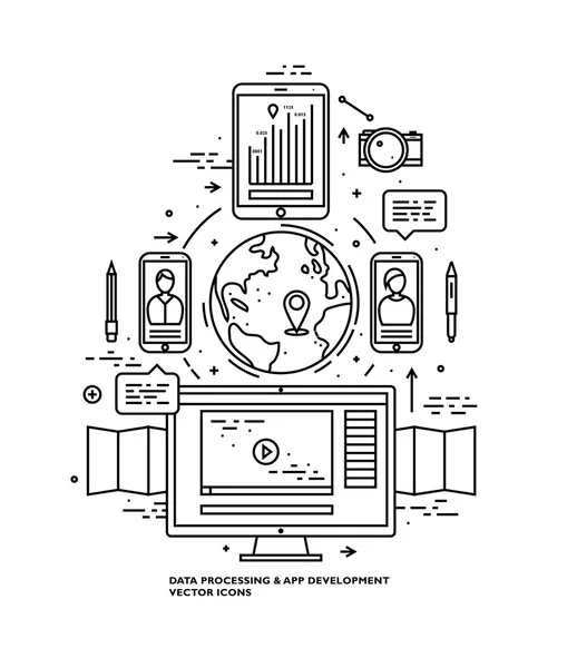 Processamento de dados e desenvolvimento de aplicativos . —  Vetores de Stock