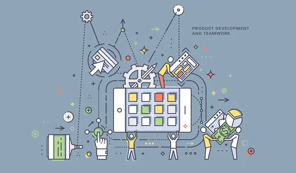 Desenvolvimento de produtos e trabalho em equipe . —  Vetores de Stock