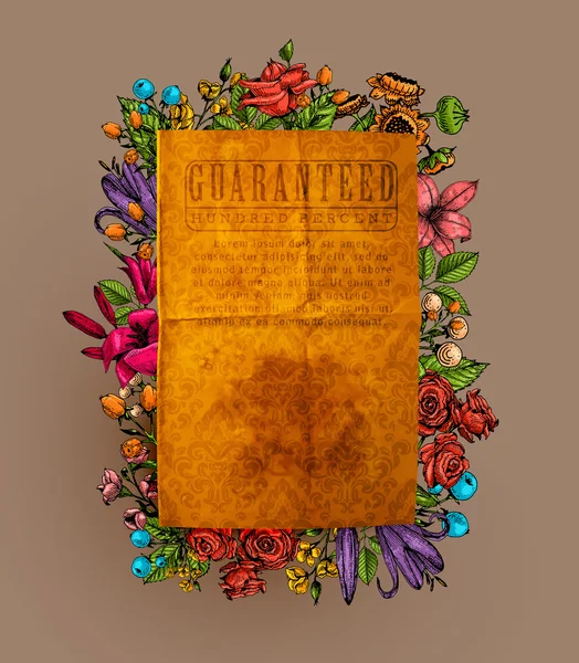 Cartão vintage com flores gravura — Vetor de Stock