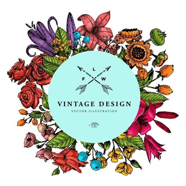 Vintage kaart met bloemen — Stockvector