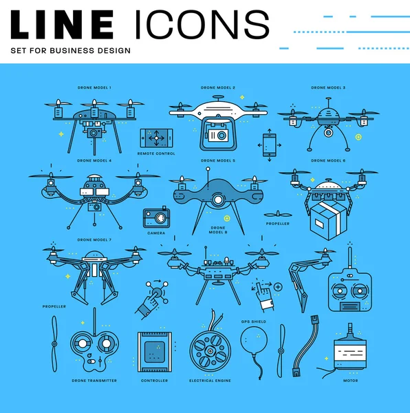 Conjunto de emblemas de drones aéreos — Vetor de Stock