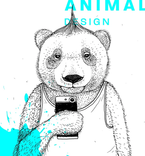 Moda oso que hace selfie — Vector de stock