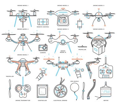 Hava dron Icons set