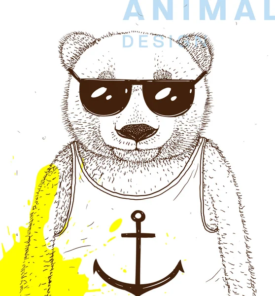 Bear with sunglasses and anchor shirt — Stock Vector