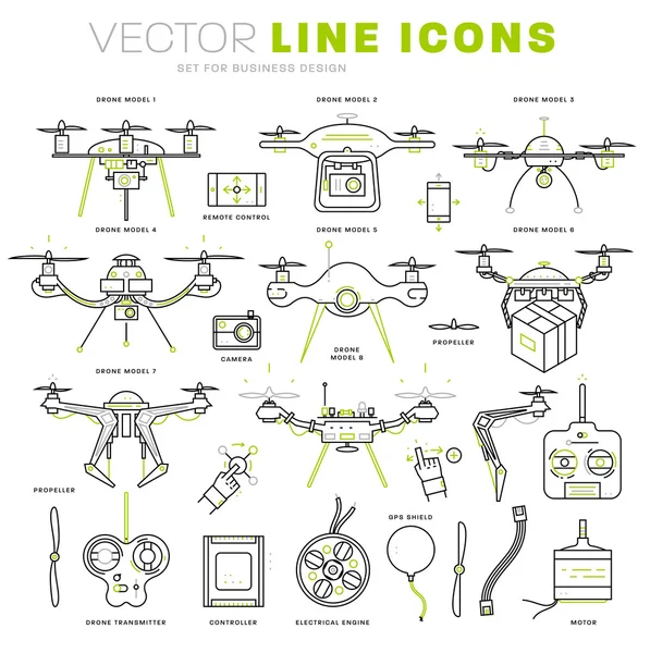 Set icone drone aereo — Vettoriale Stock