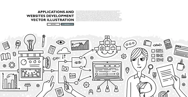 Iconos y elementos de desarrollo de aplicaciones — Archivo Imágenes Vectoriales