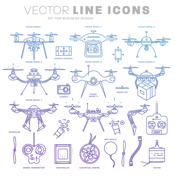 Antenowe Drone zestaw ikon — Wektor stockowy