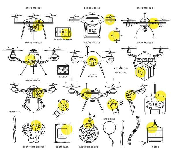 Conjunto de iconos de Drone aéreo — Archivo Imágenes Vectoriales