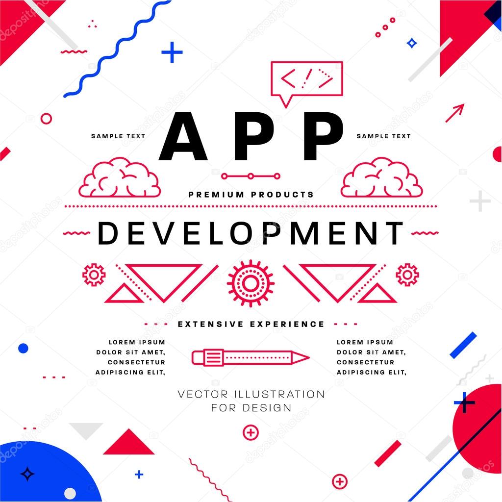 APP development   Concept. Thin Line Flat Style for Business Logo, Poster, Placard, Presentation and Websites Design