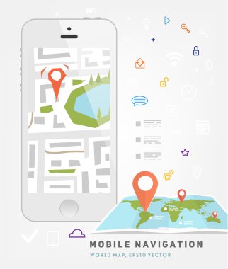 Dünya Haritası ve cep telefonu Gps navigasyon.
