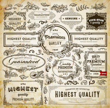 Vintage tasarım öğeleri koleksiyonu.