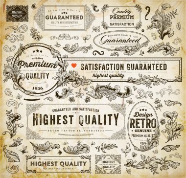 Vintage tasarım öğeleri koleksiyonu.