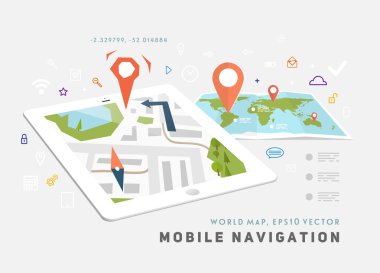 Dünya Haritası ve cep telefonu Gps navigasyon.