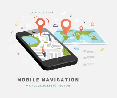 Dünya Haritası ve cep telefonu Gps navigasyon.