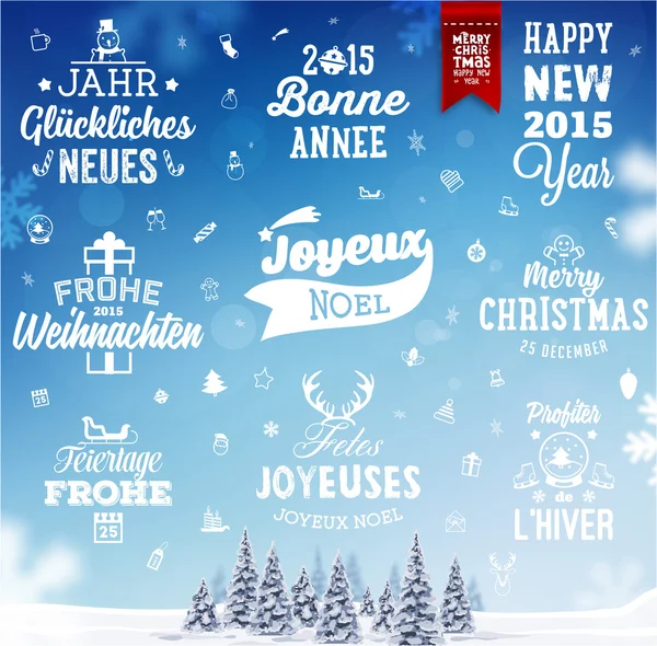 Set di decorazioni natalizie di design calligrafico — Vettoriale Stock