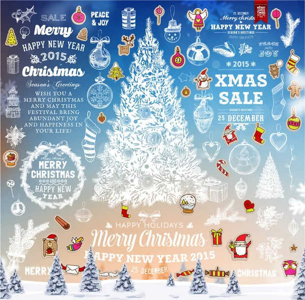 Kalligrafiska Hand dras Christmas Set — Stock vektor