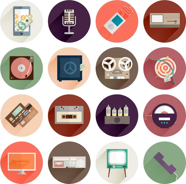 Vintage Gadgets platte Icons Set — Stockvector