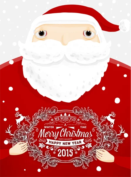 Santa Claus con la etiqueta de Feliz Navidad — Vector de stock