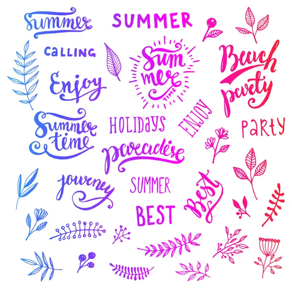 Summer Calligraphic Designs Set with Flowers — Stock Vector