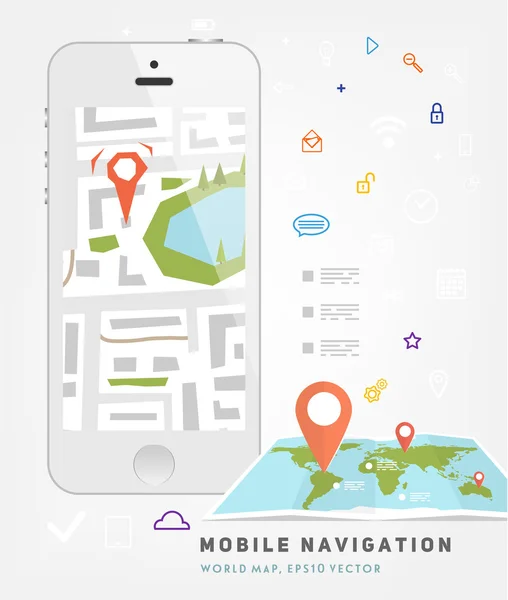 Världskartan och mobila Gps-navigering. — Stock vektor