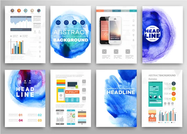 Uppsättning av mallar med akvarell färgstänk — Stock vektor