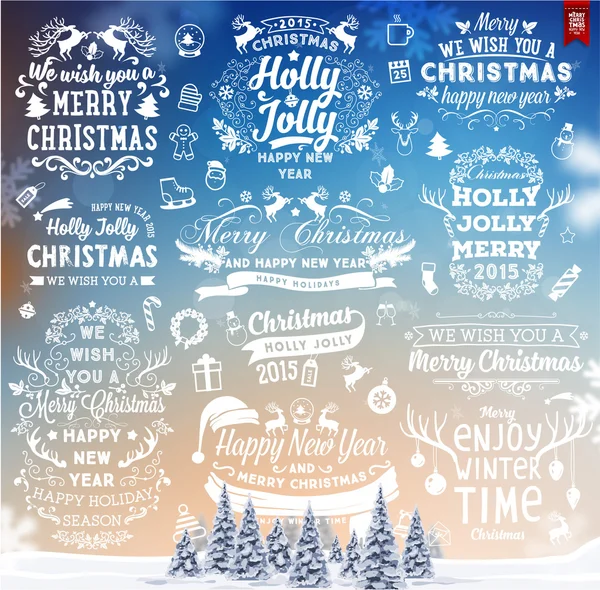 Elle çizilmiş Noel etiketleri ve öğeleri