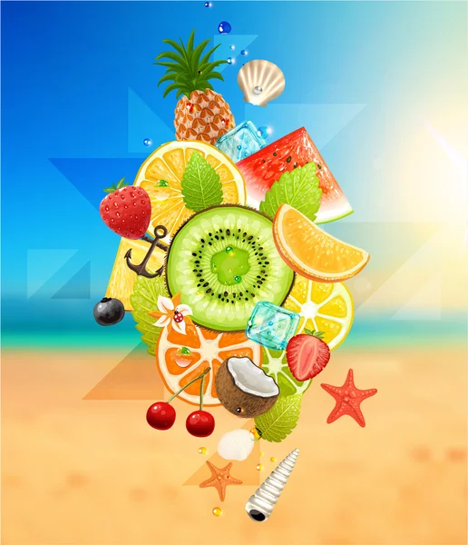 Καλοκαίρι διακοπές εικονογράφηση με φρούτα — Διανυσματικό Αρχείο