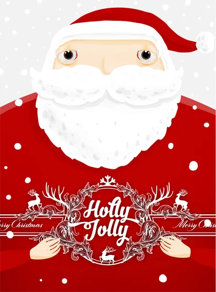 Santa Claus con etiqueta de Navidad Holly — Vector de stock