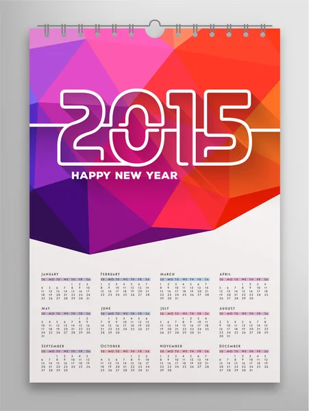 Calendario colorato per l'anno 2015 — Vettoriale Stock