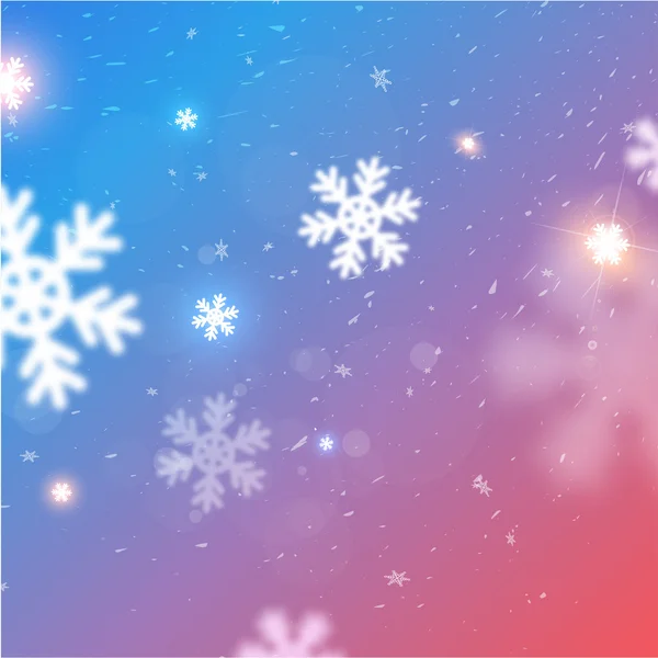Fondo borroso de Navidad con copos de nieve brillantes — Vector de stock