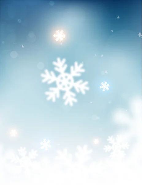 クリスマスに光る雪の結晶の背景がぼやけています。 — ストックベクタ