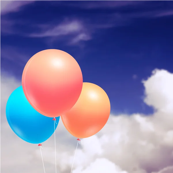 Globos de colores en el cielo azul — Vector de stock