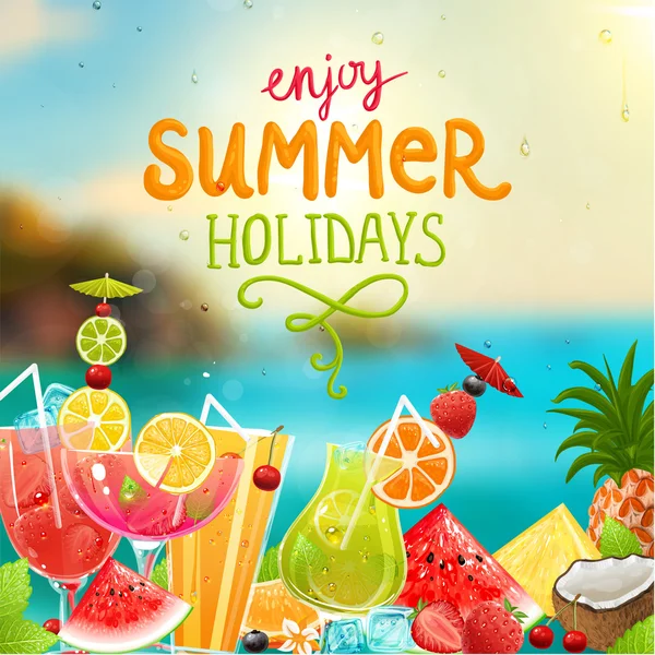 Summer holidays with cocktails — Stock Vector