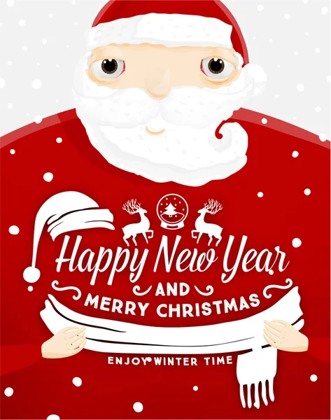 Santa Claus with Holly Christmas Label — Stock Vector