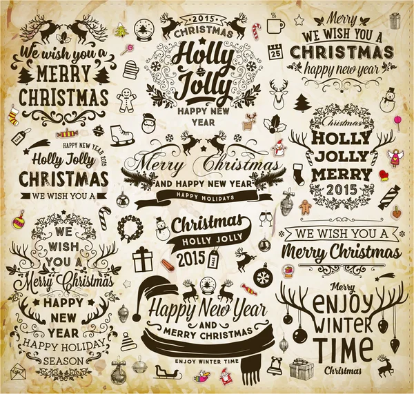 Etiquetas vintage caligráficas de Navidad — Vector de stock