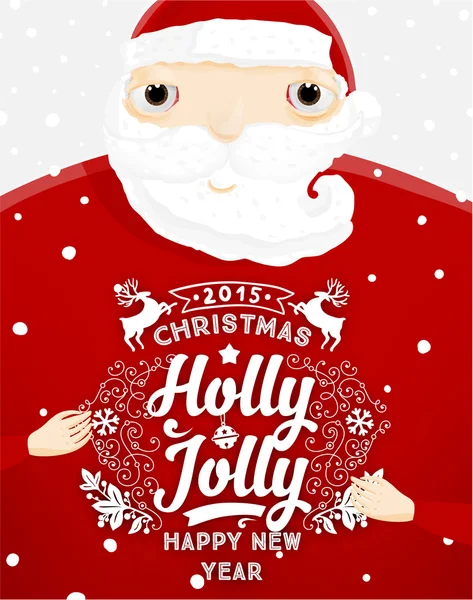 Santa Claus con etiqueta de Navidad Holly — Vector de stock