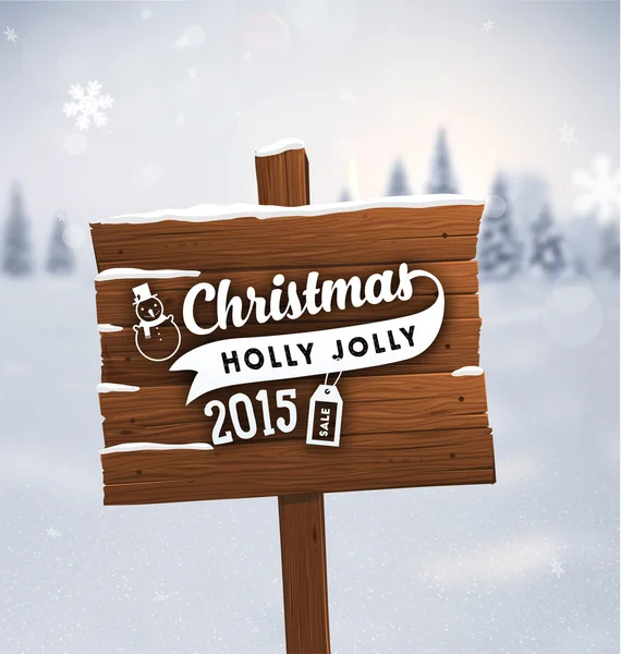 Placa de madeira com etiqueta de Natal —  Vetores de Stock