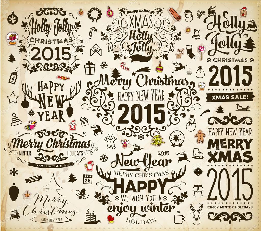 Christmas calligraphic vintage labels