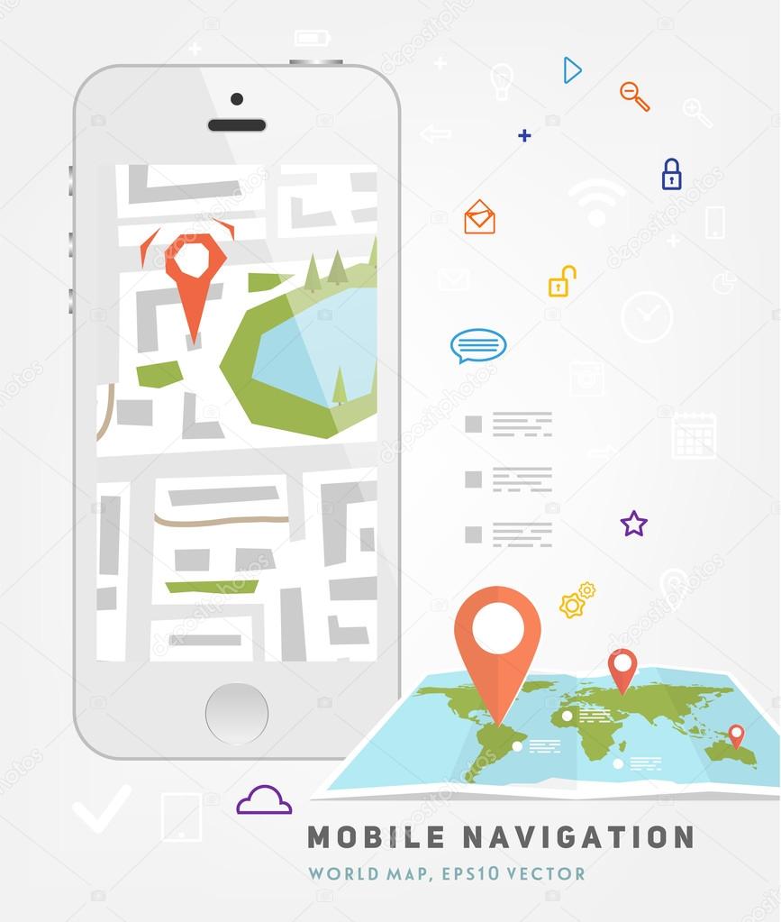 World Map and Mobile GPS Navigation.