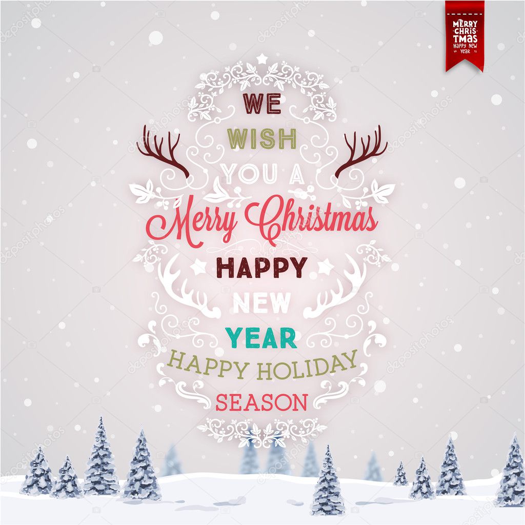 Christmas Greeting Card with Winter Landscape