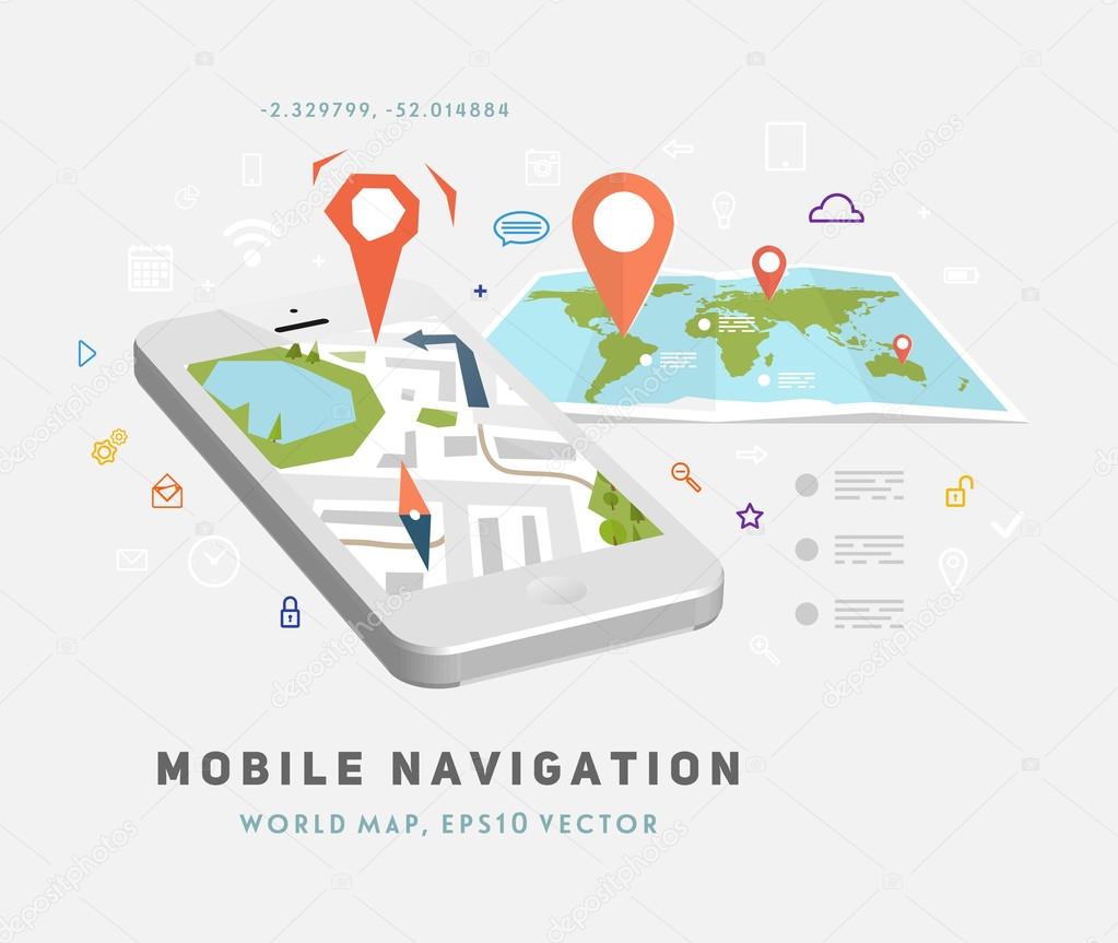 World Map and Mobile GPS Navigation.