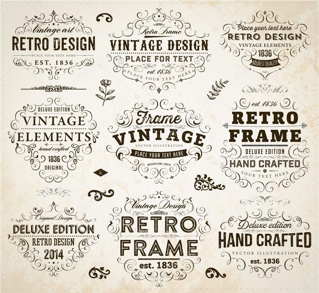 Set of Retro Vintage Insignias and Logotypes. Business Signs, Logos, Identity Elements, Labels, Badges, Frames, Borders and Floral Design Elements. Instagram Art Style