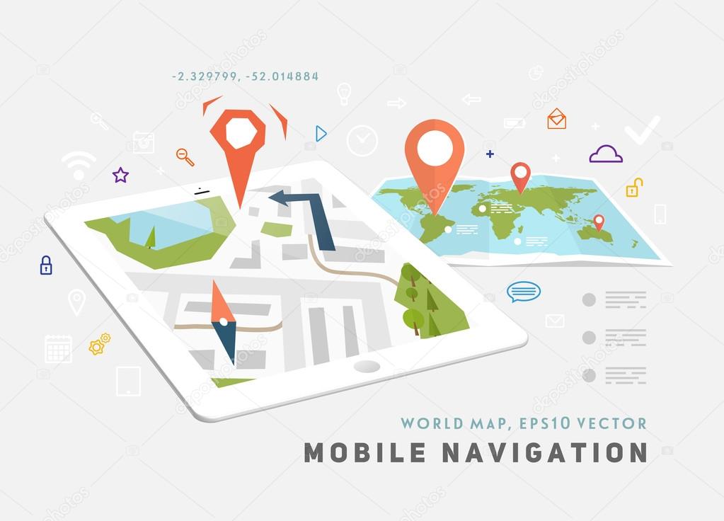 World Map and Mobile GPS Navigation.
