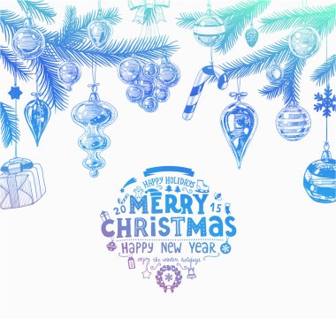 Kürk ağacı oyuncaklar Noel el çekilmiş
