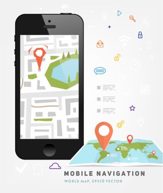 Dünya Haritası ve cep telefonu Gps navigasyon.